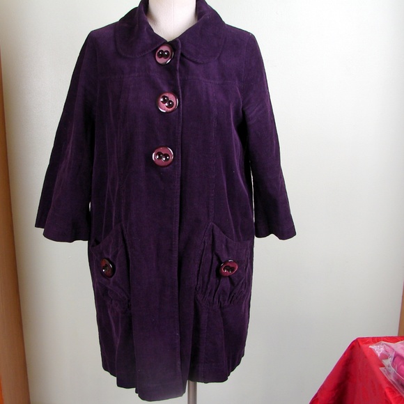 Jolt Purple Swing Coat Snaps Corduroy L